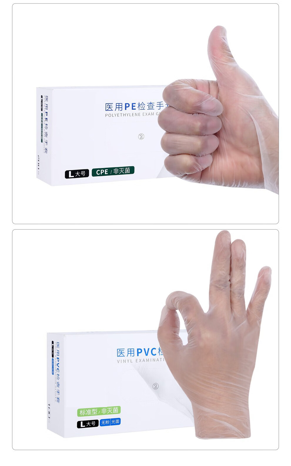 一次性使用醫用橡膠檢查手套薄膜塑料透明指套家用100只醫生專用pvc