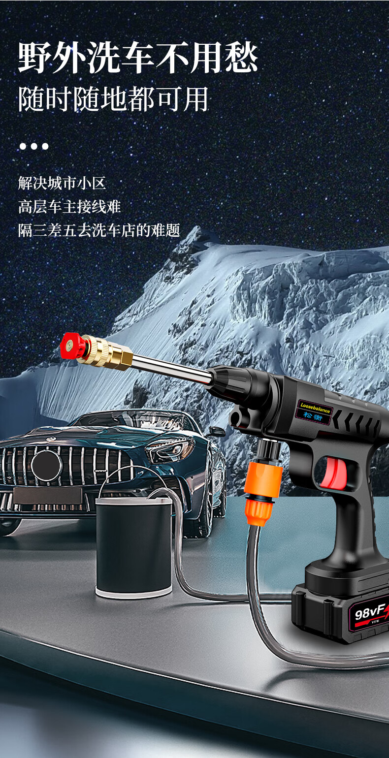 无线洗车机家用便携式锂电池水泵车用刷车枪充电高压水枪清洗神器48v