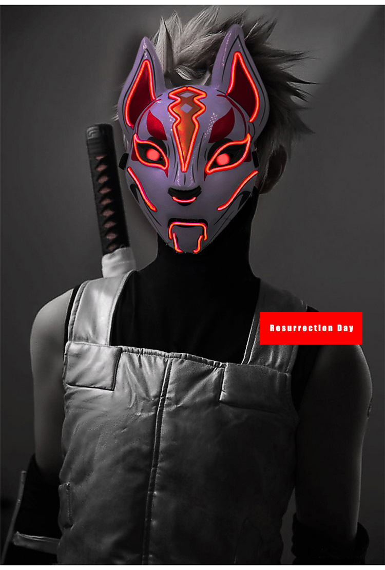 万圣节led发光面具 火影暗部面具脸led发光头套万圣节恐怖狐妖v字杀