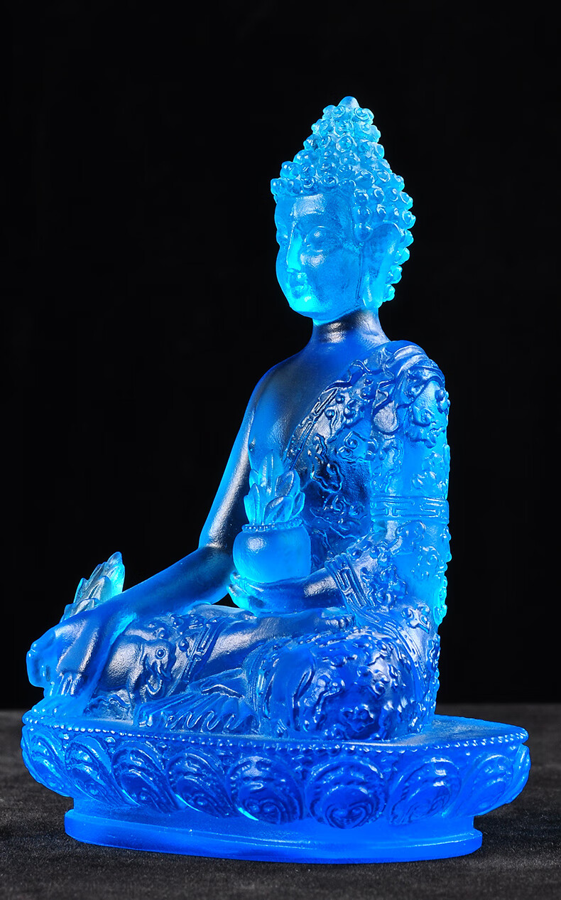 药师佛药师如来琉璃光佛家用寺庙佛堂居家供奉带莲花底座佛像摆件 药