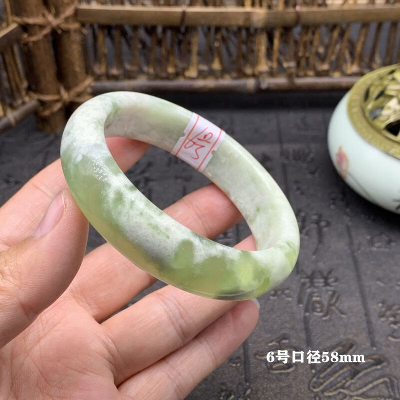 美朗格 岫玉手镯 岫玉贾翠花手镯 玉石手镯 岫玉绿料贾翠花手镯 18号