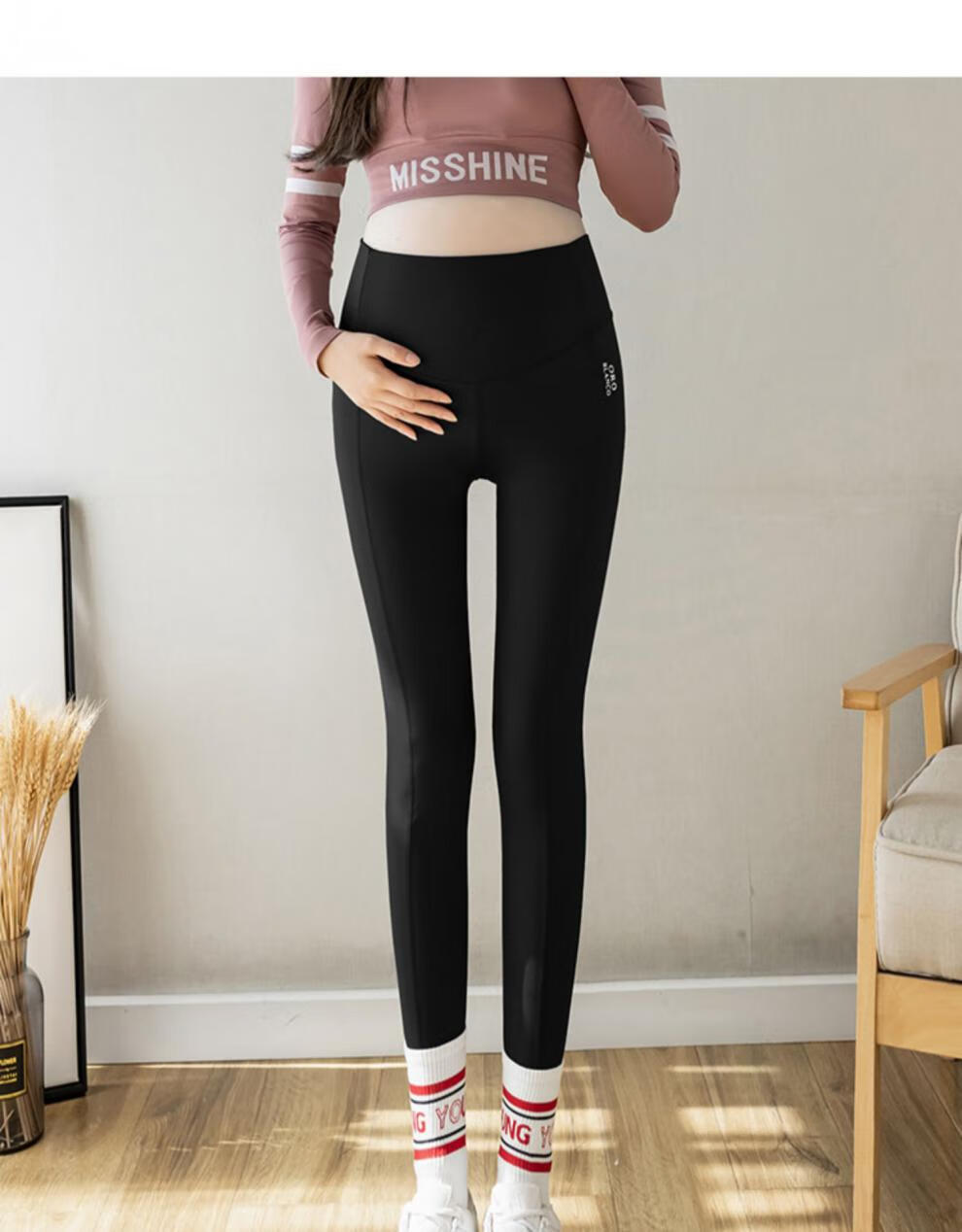 惠欣晨孕妇裤春装新款外穿年鲨鱼皮裤九分瑜伽显瘦瘦腿裤潮妈时尚春秋