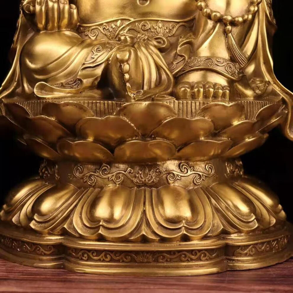 纯铜弥勒佛摆件笑佛坐莲花佛大肚佛佛像店铺开业办公室桌面装饰品