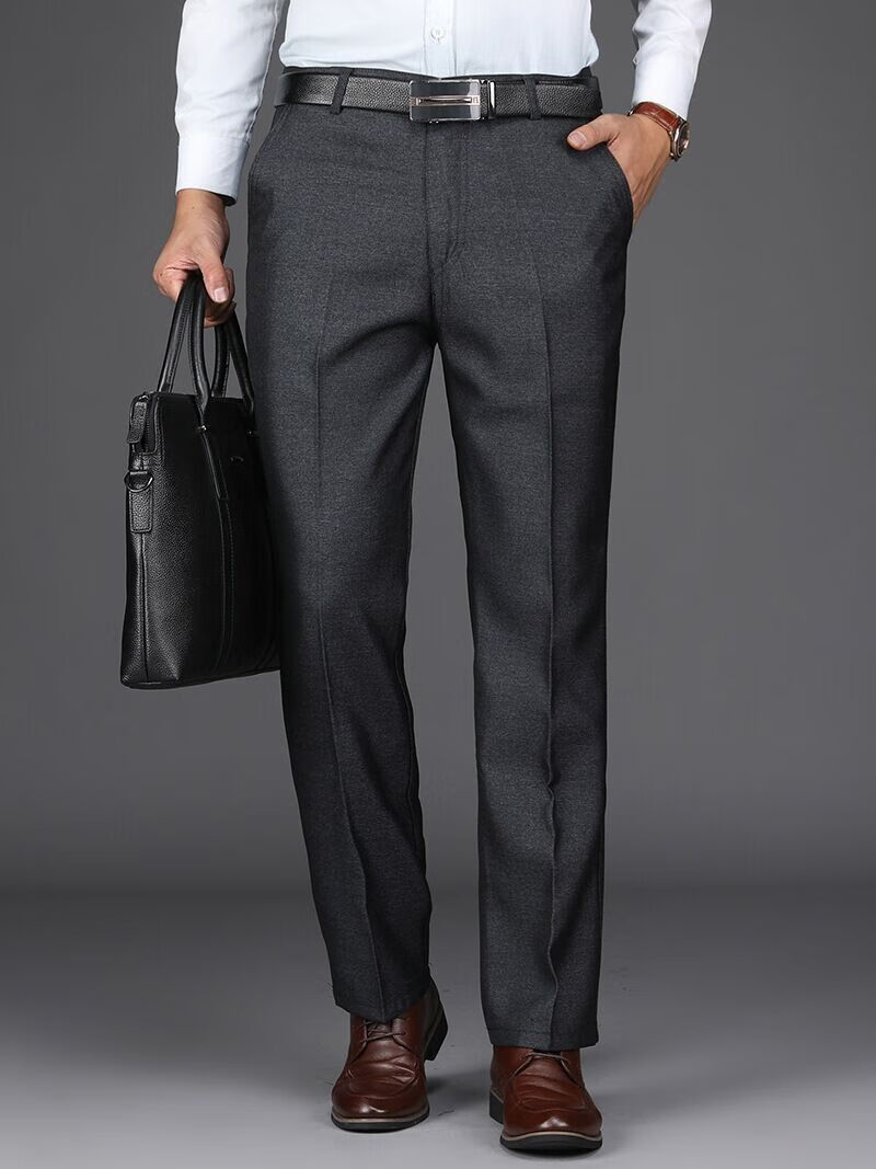 春秋季厚款男士西裤男中老年高腰直筒休闲裤男免烫商