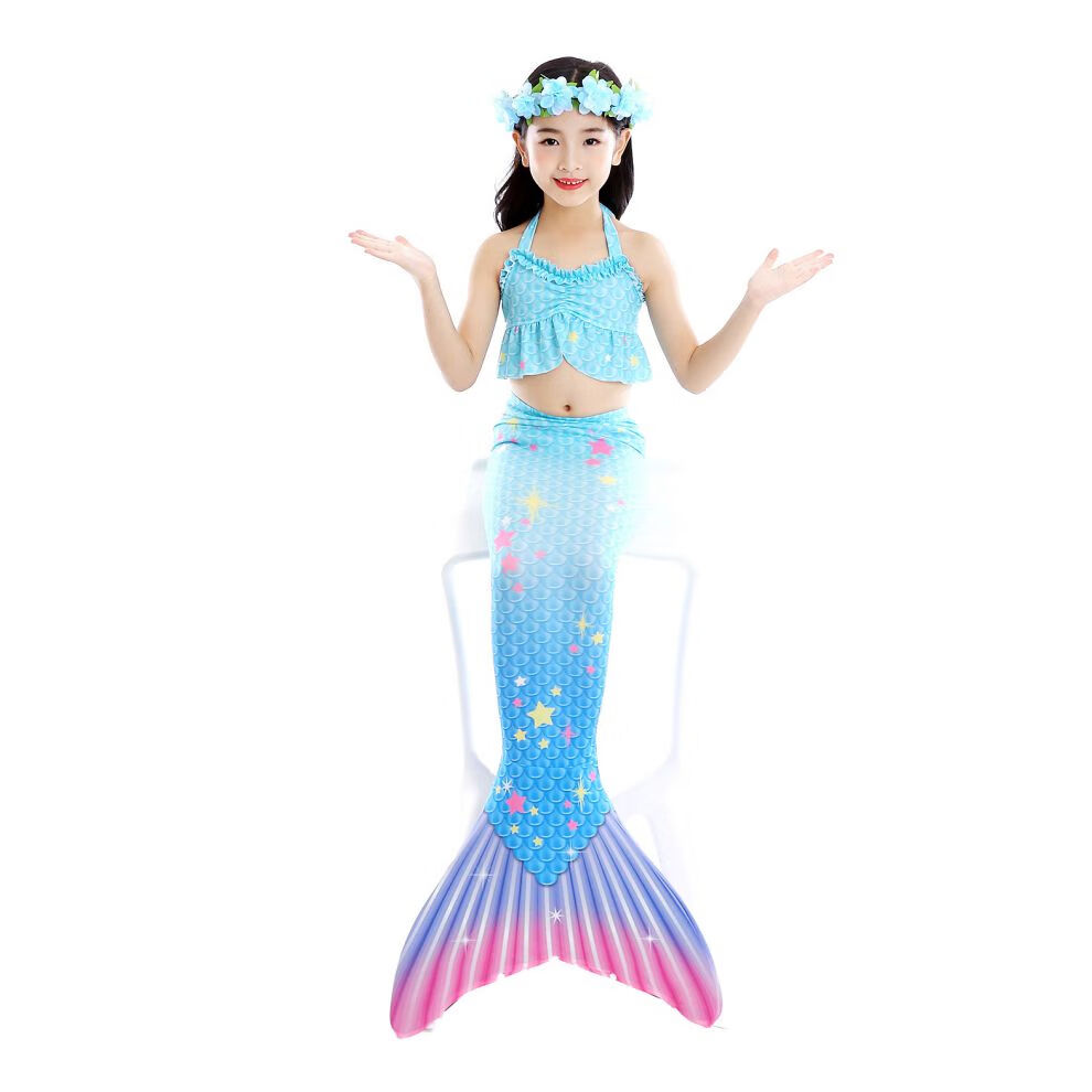 美人鱼服装2022新款女童泳衣人鱼尾巴儿童套装女孩公主裙jn01深蓝三