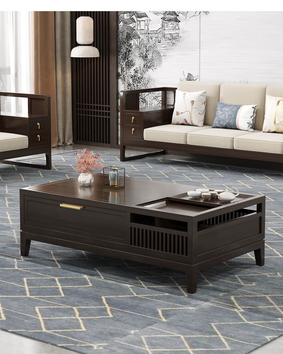 怡品天缘实木沙发新中式组合金檀木大小户型储物沙发客厅家具可定制