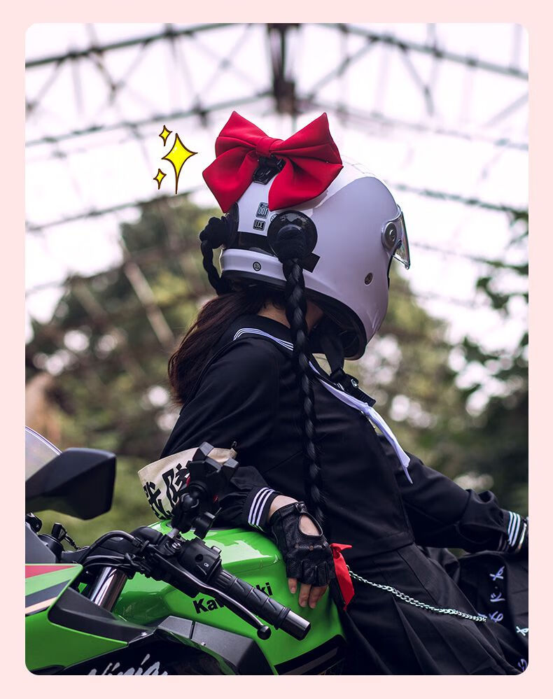 网红同款头盔装饰品蝴蝶结电动摩托车机车男女毛绒猫耳朵小配件粉红色