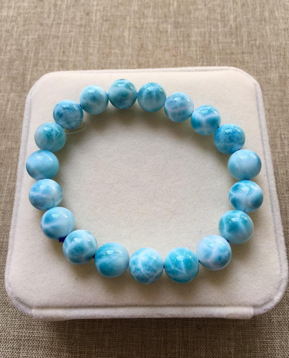 大灿天然海纹石手链男女款生日礼物单圈拉利玛手串礼品冰种龟背纹105