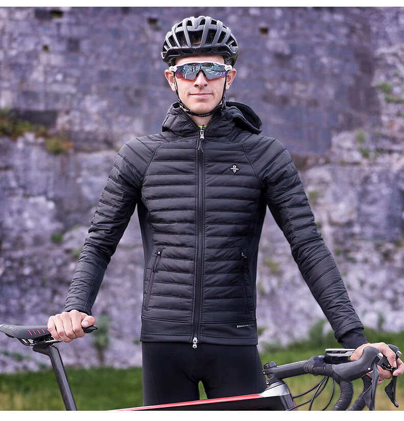 兰帕达冬季骑行服男防风保暖棉服防寒长袖外套山地公路自行车衣服黑色