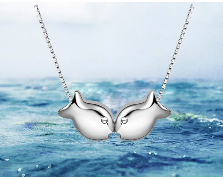 湘歌925银项链女原创时尚亲嘴鱼吊坠女短款锁骨链生日520七夕礼物总