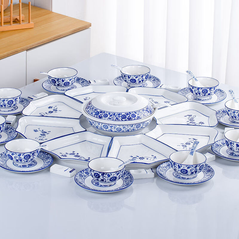 拼盘酒店同款摆盘圆桌盘子套装喜庆宴会碗碟勺菜盘子拼盘餐具组合红