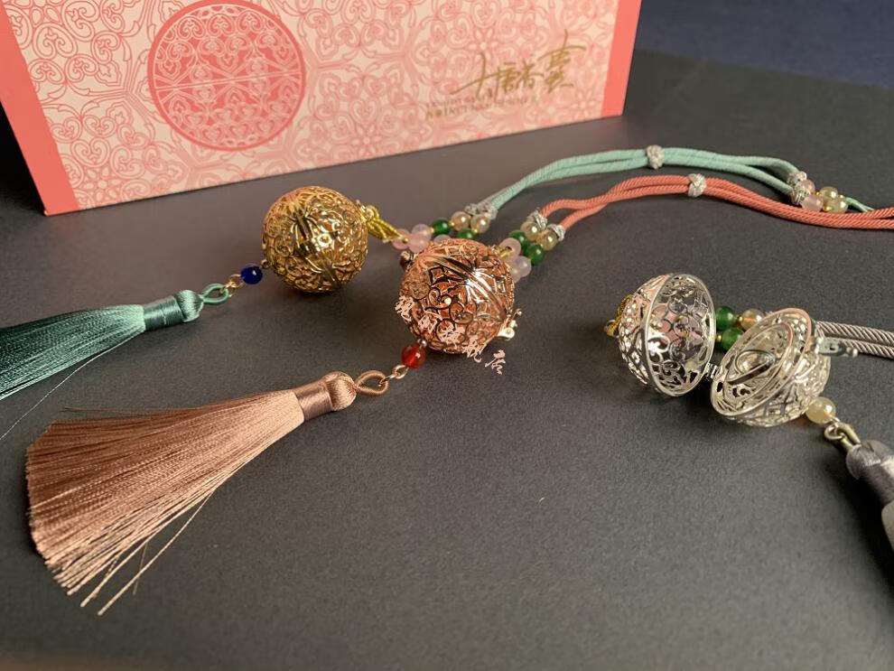 葡萄花鸟纹银香囊西安旅游文创杨贵妃唐葡萄花鸟纹银香囊同款挂件汉服