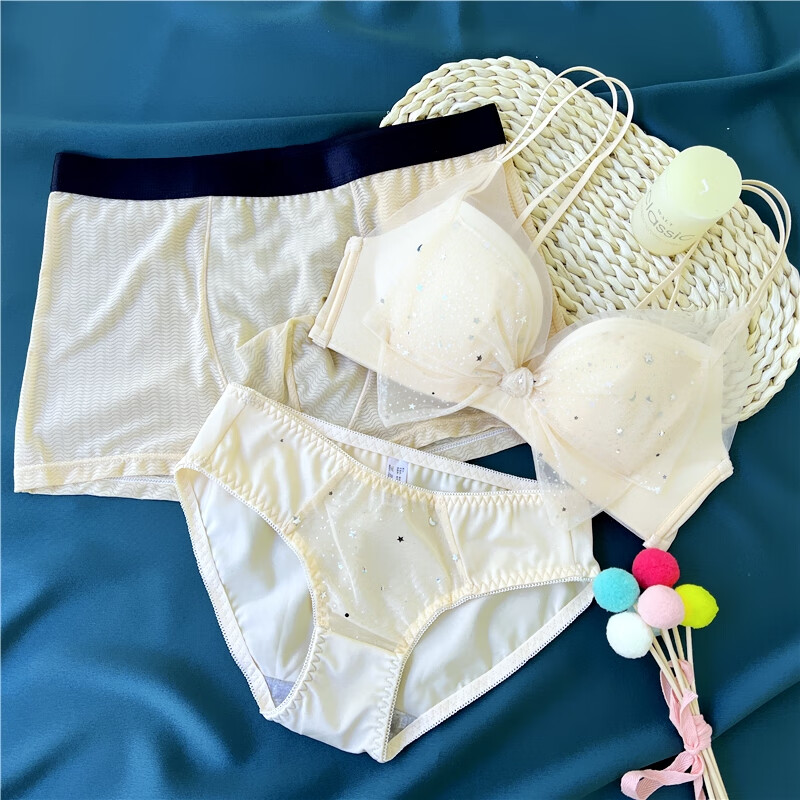 情侣内衣内裤三件套带胸罩文胸性感可爱情侣款内衣内裤套装 蔷薇 osl