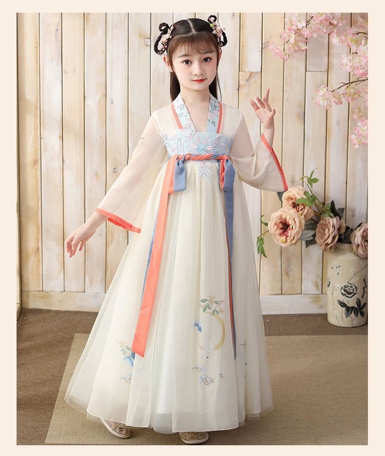 鹿藤女孩汉服秋季儿童唐装古筝演出服中国风中大童10-15岁女童超仙