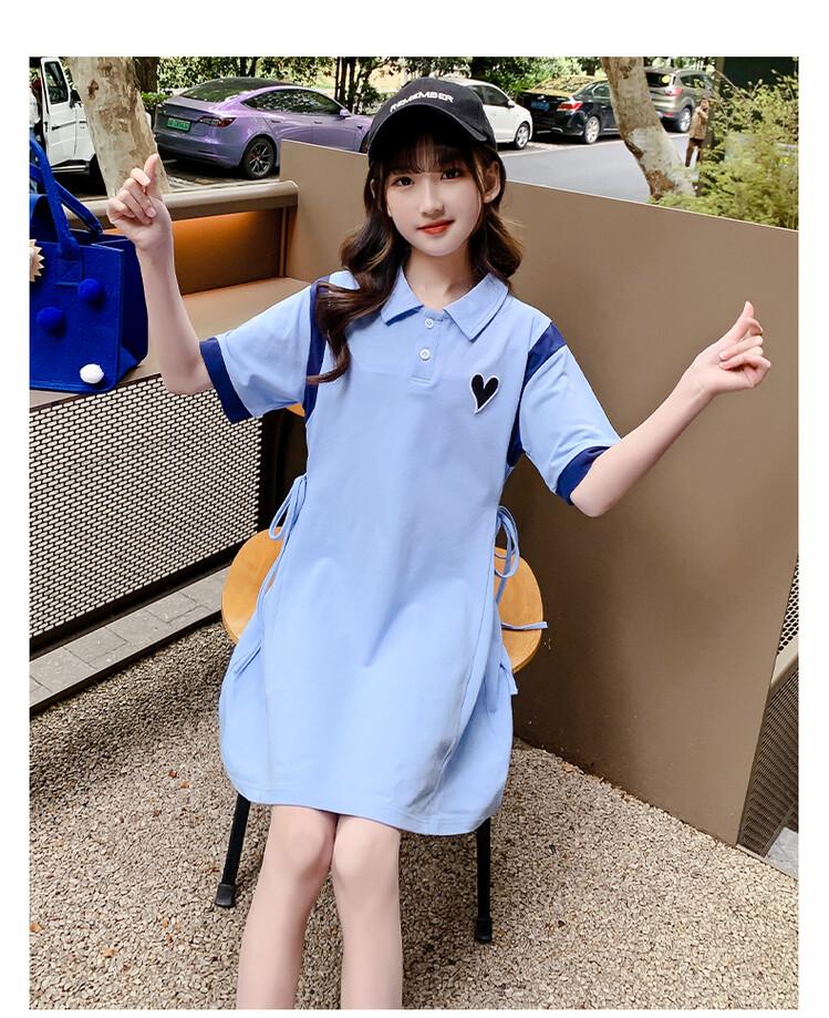 羽夕兔儿童衣服女夏季11岁女童polo连衣裙童装中大童女装女孩衣服912