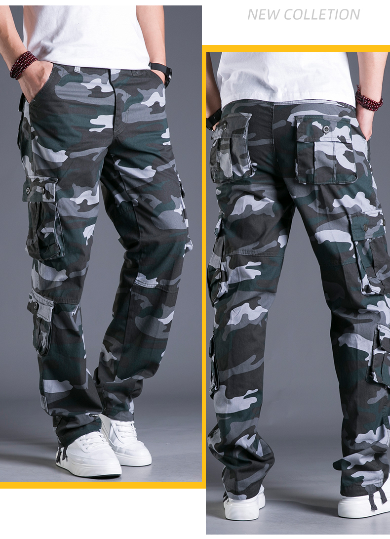男装秋冬季多口袋休闲裤男宽松工装裤男长裤直筒户外男裤大码迷彩裤