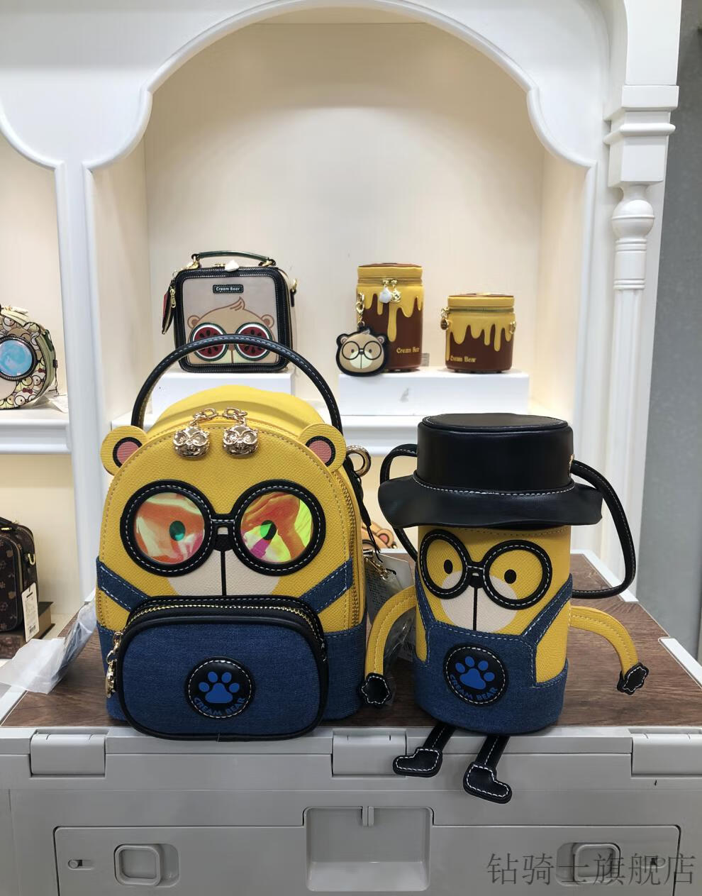 cream bear奶油包 超萌小黄熊卡通可爱双1肩包女时尚奶油熊迷你小背包