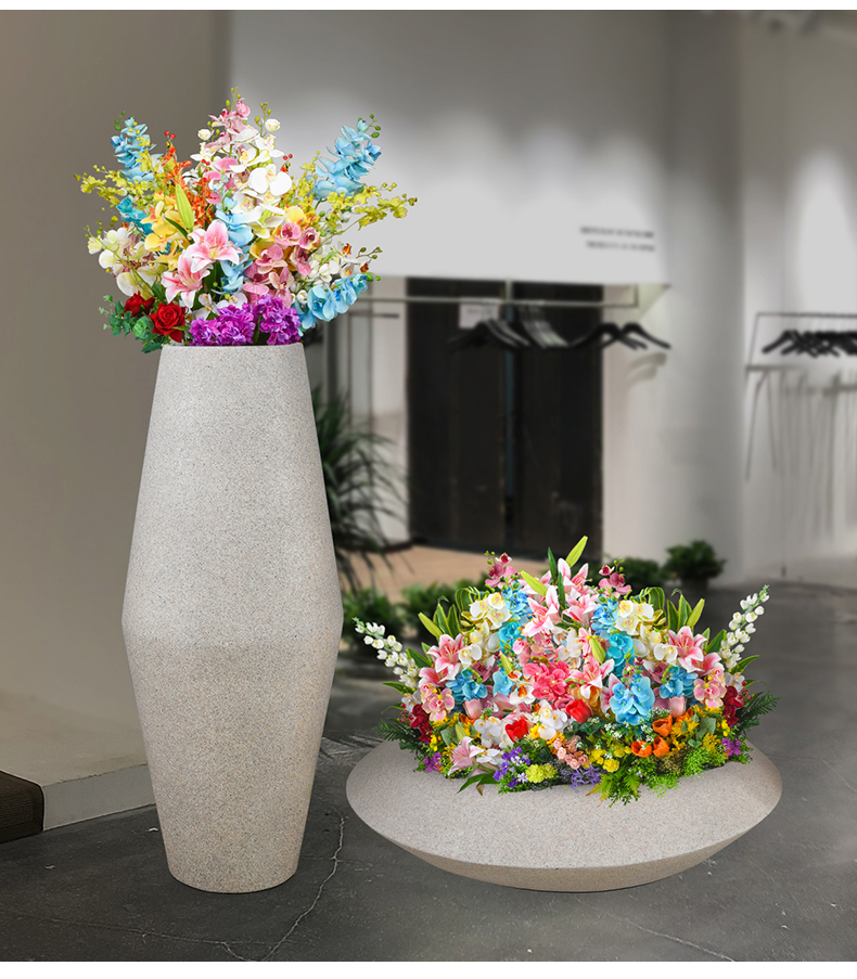 618玻璃钢花盆商场酒店花坛艺术户外落地大花瓶组合美陈hp0222中号