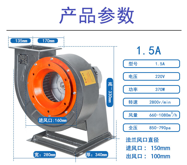 離心風機強力220v380v大功率蝸牛式吸風機商業抽風機工業排風機2a250w