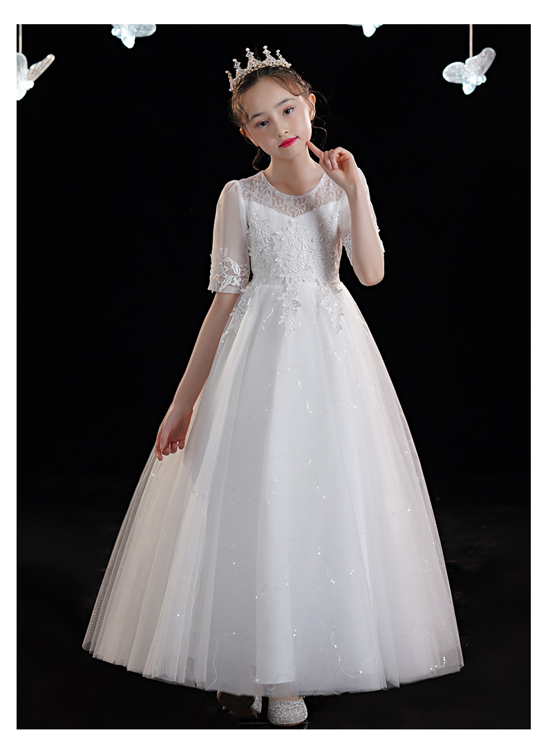 迪士尼高端轻奢同款儿童公主裙新款夏季洋气白色小女孩主持人女童高端