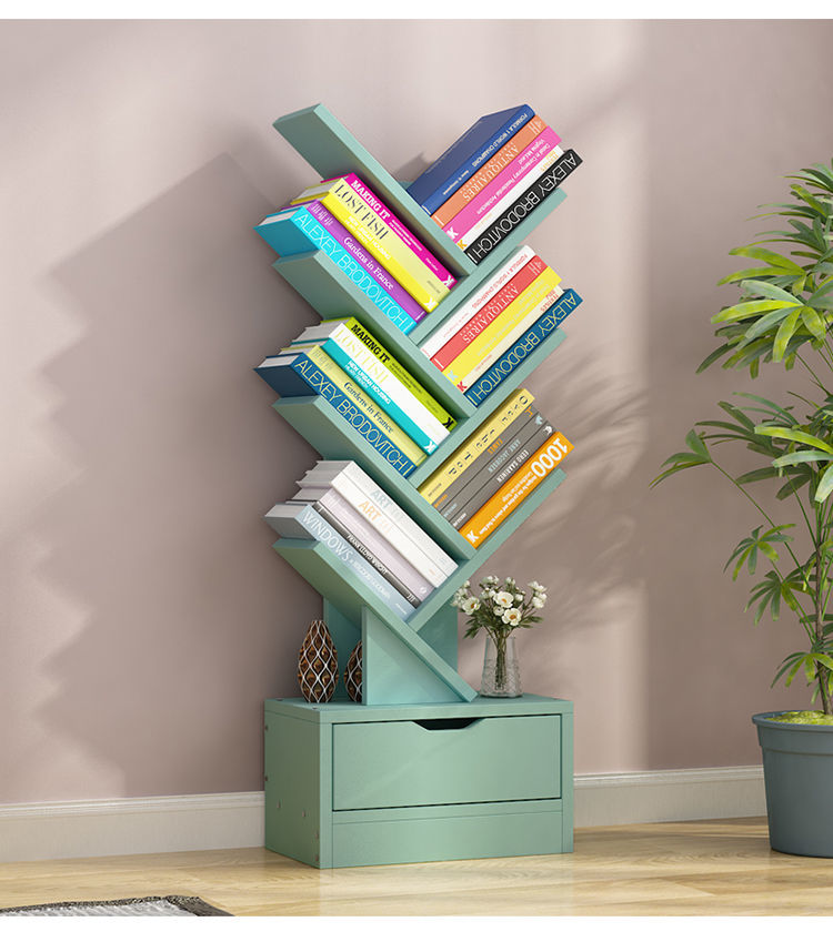 网红树形创意多层书架学生简易书架小书架书柜落地家用收纳架暖白8层