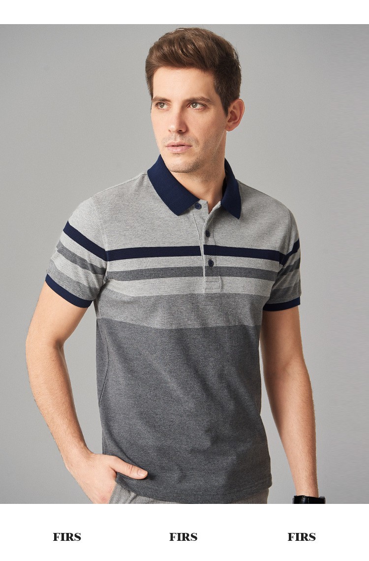 杉杉firs男装夏季短袖polo衫男全棉透气舒适撞色条纹夏天男式翻领商务