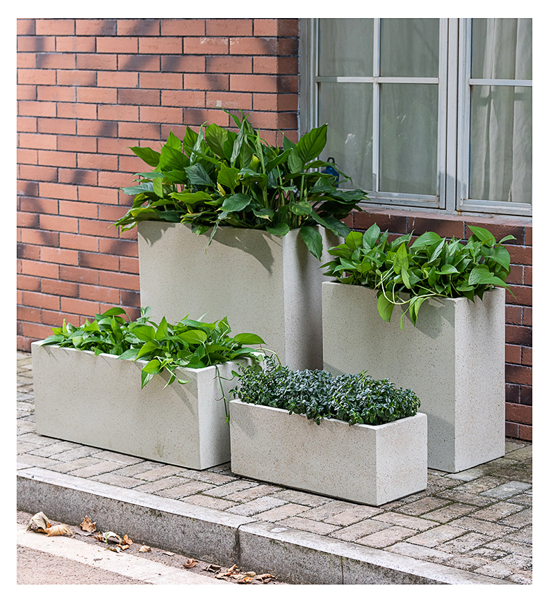 北欧水泥花箱长方形室外花卉简约户外阳台绿植盆镁泥花箱马槽大号 百