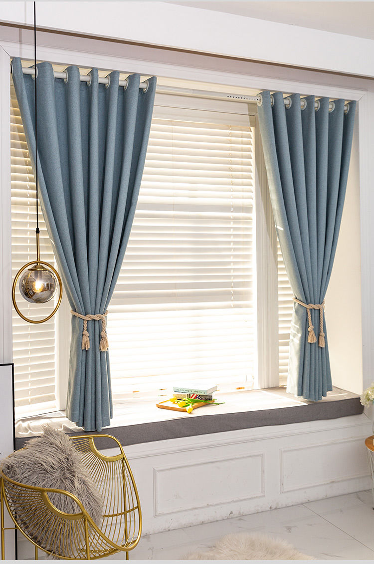 窗帘遮光卧室飘窗短款免打孔安装伸缩杆一整套2021年新款客厅遮阳调皮