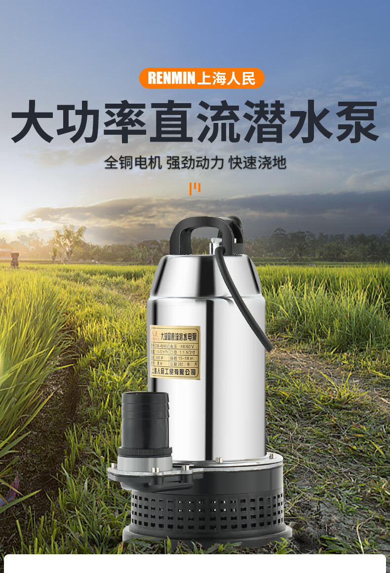 精選好貨定製上海人民12v24v48v60v72v直流潛水泵抽水泵家用農用刷車