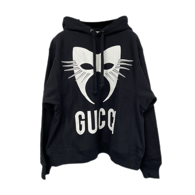 精品gucci猫咪字母连帽卫衣女士卫衣黑色s