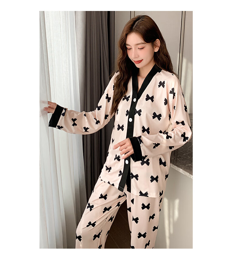 女士睡衣秋季套装春秋季新款睡衣女长袖薄款宽松女士花边家居服网红两