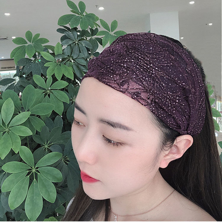 法克伦遮白发神器头饰气质网纱提花闪亮粉遮白发宽发带蕾丝女头巾发套