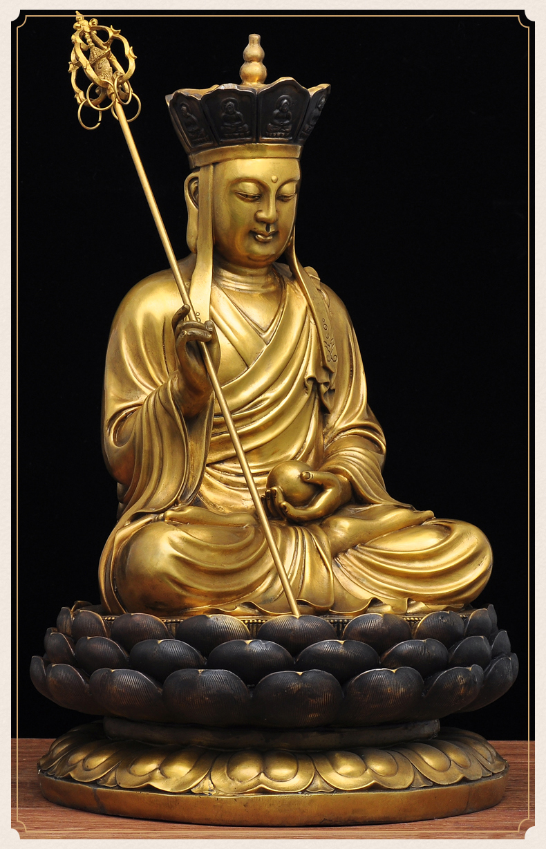莲善堂纯铜坐莲地藏王摆件大号地藏王菩萨铜佛像工艺品家用寺庙佛堂