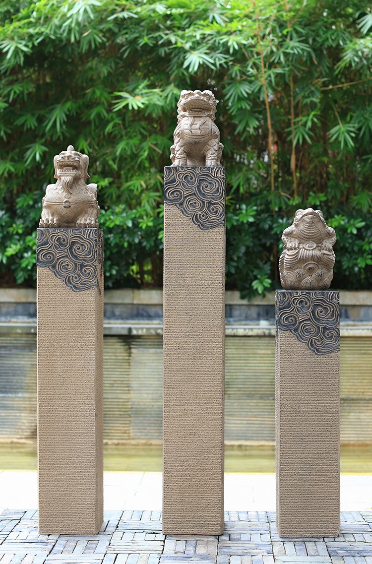 可狄kedi中式仿石雕拴马桩户外别墅门口庭院花园布置装饰貔貅麒麟摆件