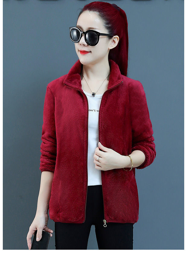 卫衣女冬双面摇粒绒毛毛外套女短款珊瑚绒加厚保暖抓绒上衣女灰色暖暖