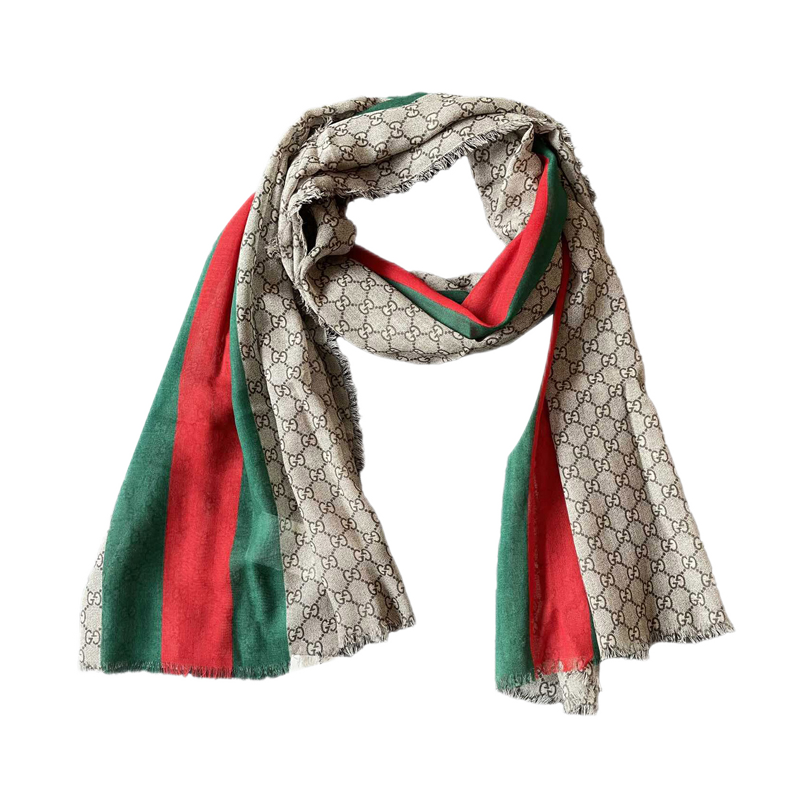 情人节礼物gucci古驰双g绿红绿条纹装饰logo围巾印花70200