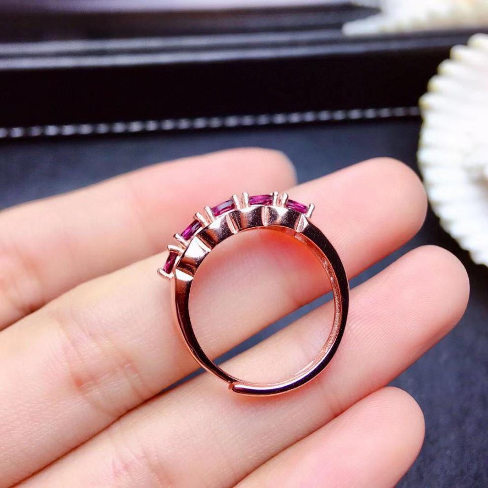 炫熙天然紫牙乌石榴石戒指女排戒晶体干净颜色好s925银镀金镶嵌