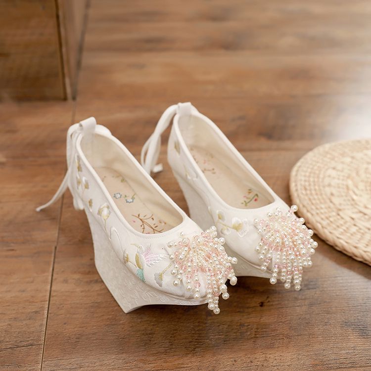 女唐风古制汉服鞋子明制登云履 女鞋 高跟古风公主宫女鞋花盆底古装鞋