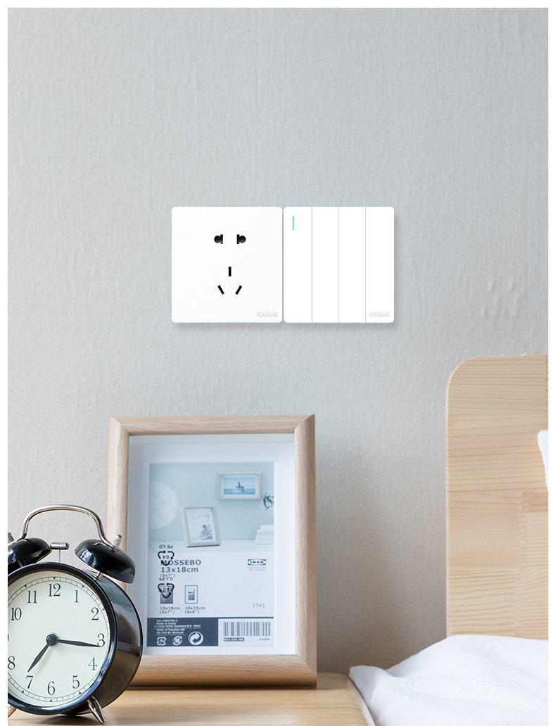 视贝插座开关面板视贝开关插座面板86型白色家用暗线带开关一开五孔二