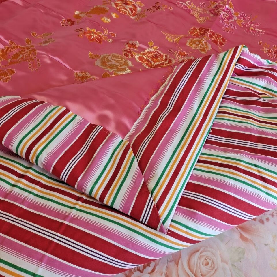 结婚被子喜被纯棉加厚条纹被里传统包边棉被丝绸缎子面结婚陪嫁喜被子