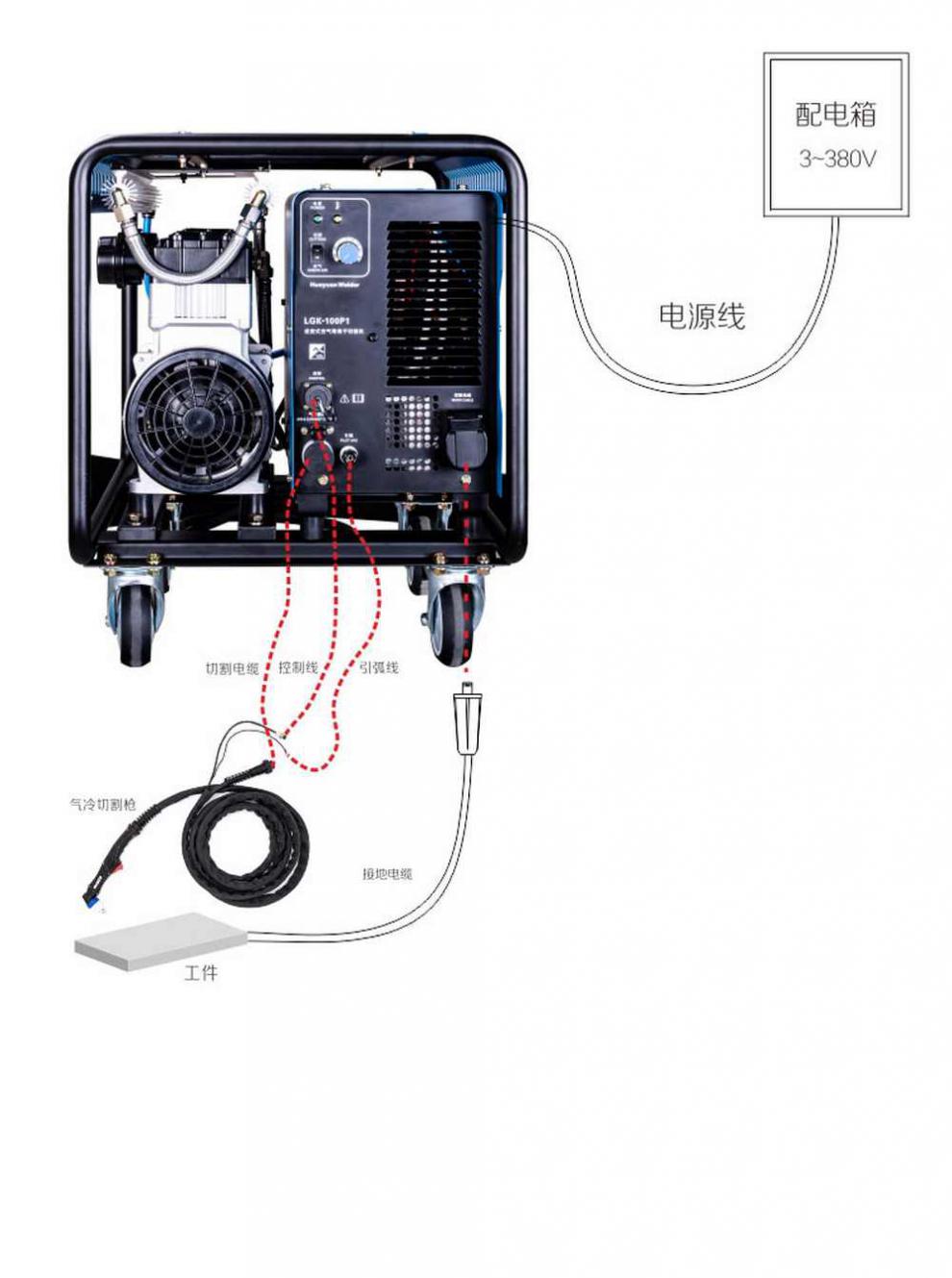 路途 华远工业级数控等离子切割机内置气泵380v手工薄板切割 lgk-100