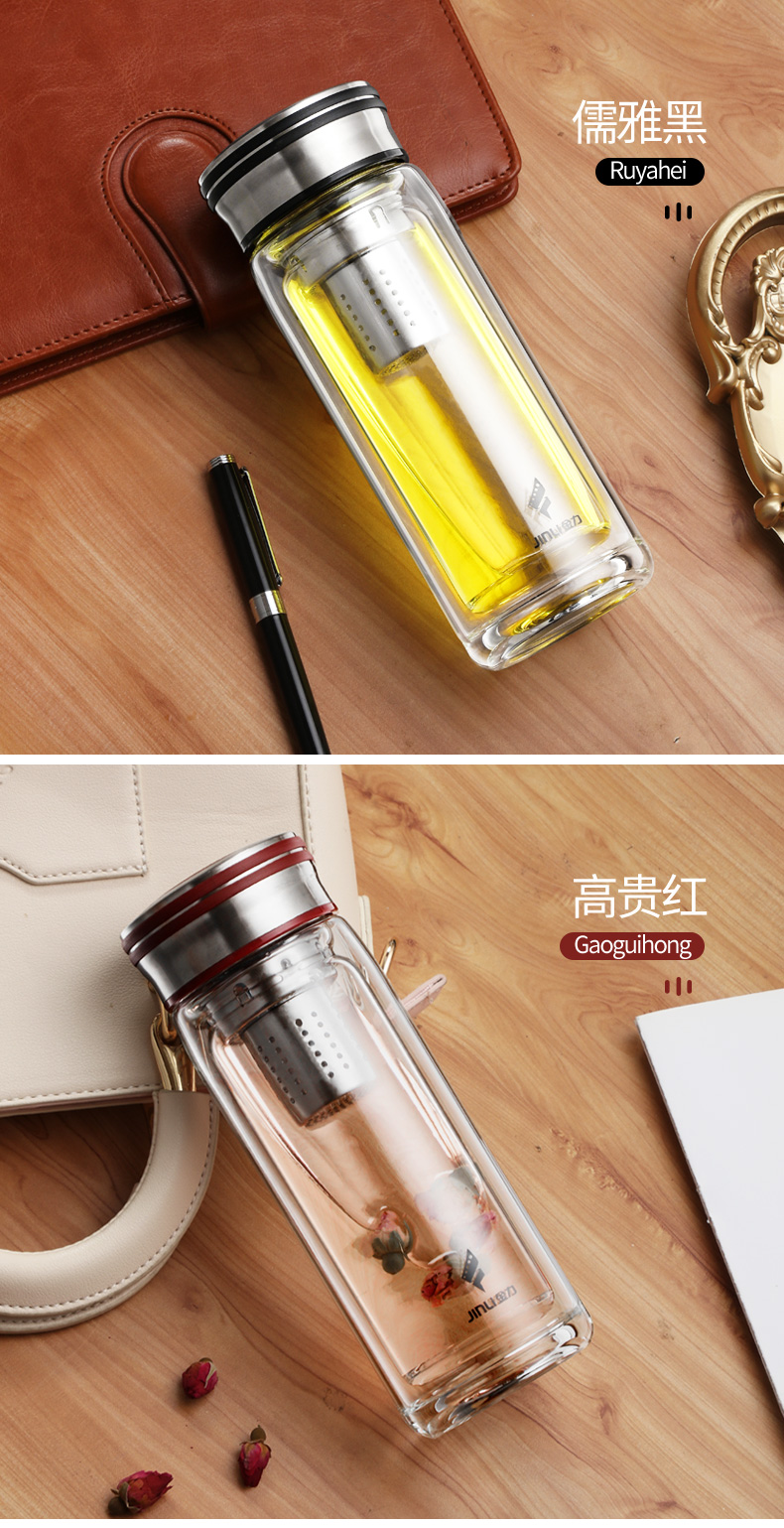 金力玻璃杯双层隔热防爆可爱水杯女个性潮流家用泡茶杯子男士茶杯 921