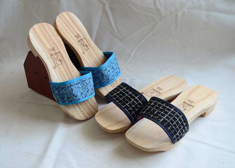 木屐拖鞋男广西乡村土木鞋怀旧木屐牌纯木面木拖鞋男士大码拖鞋网织蓝