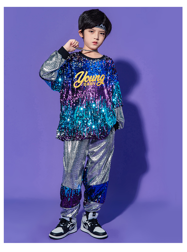 【精选好货】幼儿园表演服装嘻哈时尚儿童亮片表演服爵士舞服装男女童
