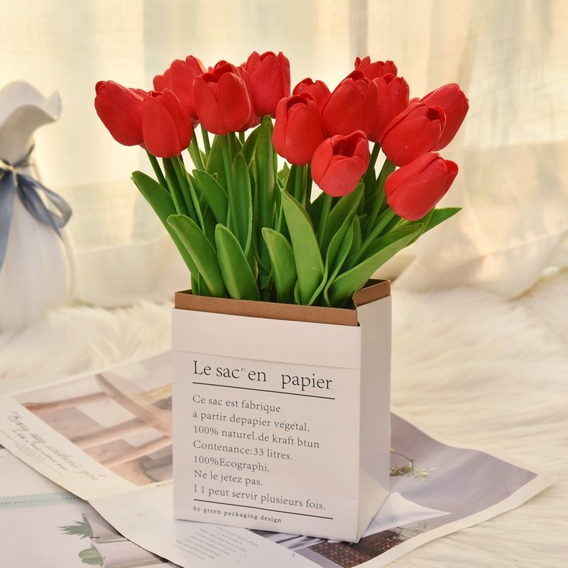 精选现发仿真pu郁金香室内插花假花婚庆家居工艺品客厅餐桌装饰花夕阳