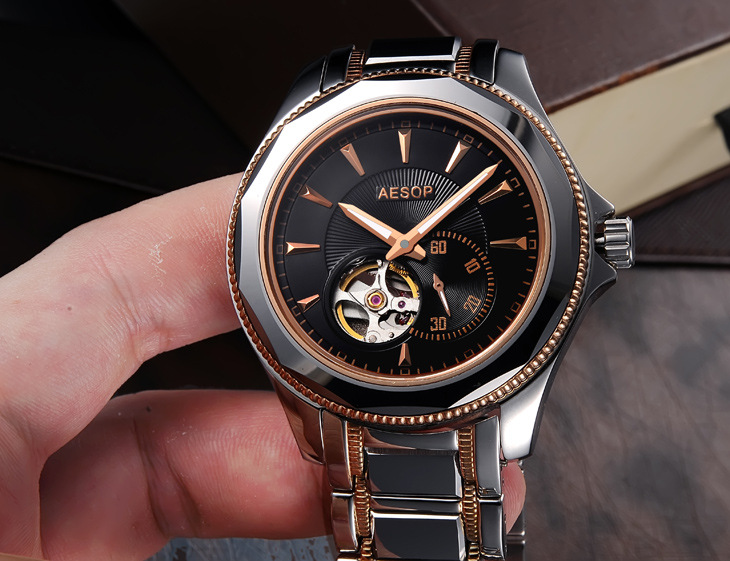 瑞士aesop伊索手表男士防水新款全自动进口三针机械商务休闲送礼腕表