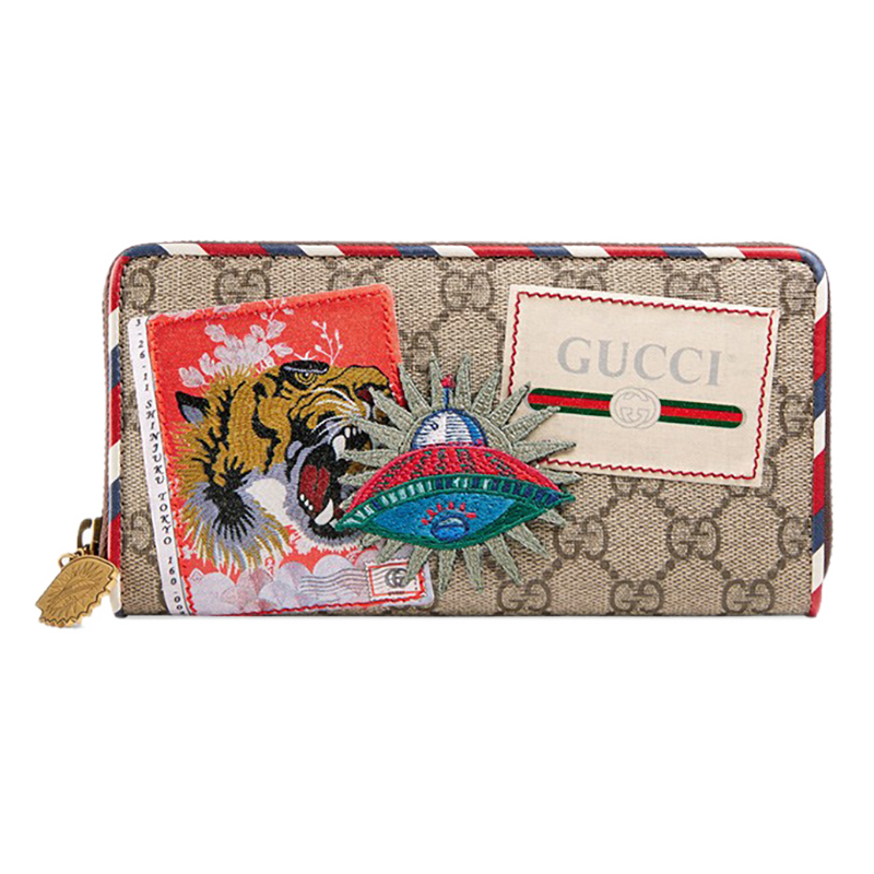 精品gucci古驰虎头刺绣贴布logo长款拉链帆布钱包473909k9gqt印花默认