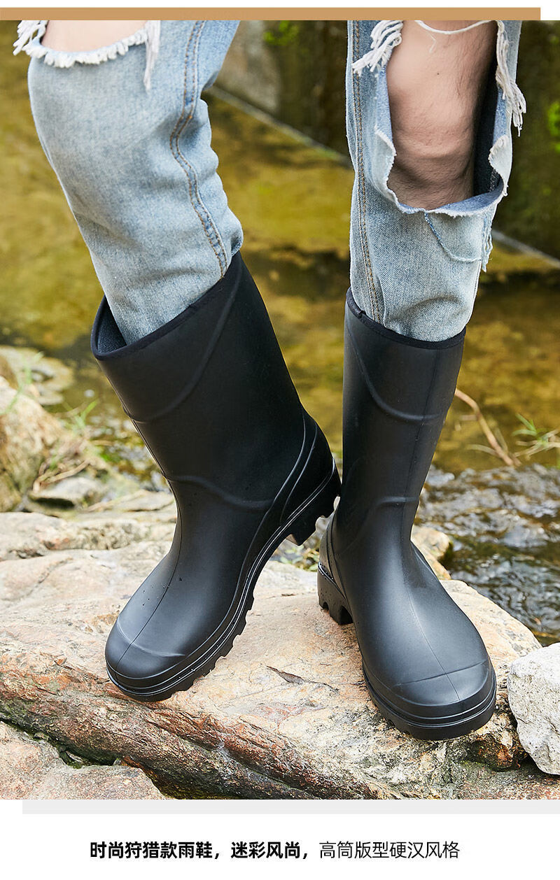 男士中筒雨鞋劳保工作水鞋时尚防滑水靴户外钓鱼雨靴耐磨胶鞋套鞋黑色
