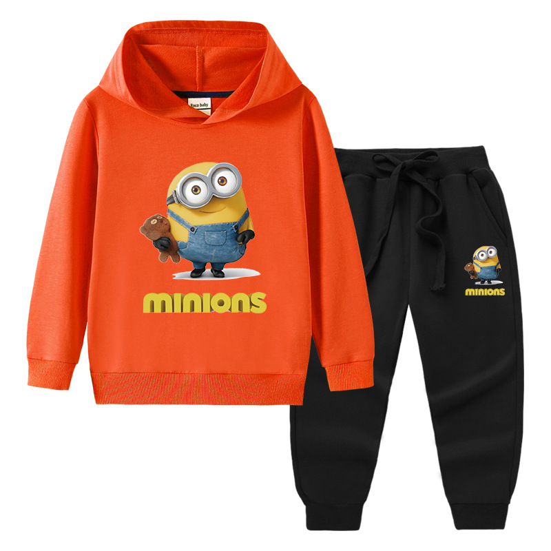 儿童卫衣套装连帽春款男孩小黄人衣服女宝宝棉质卡通小学生百搭休闲