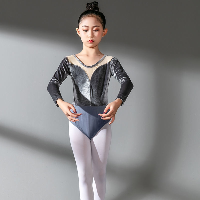 蔓娇绮儿童舞蹈服女儿童金丝绒拼接连体紧身考级女孩新款表演练功服